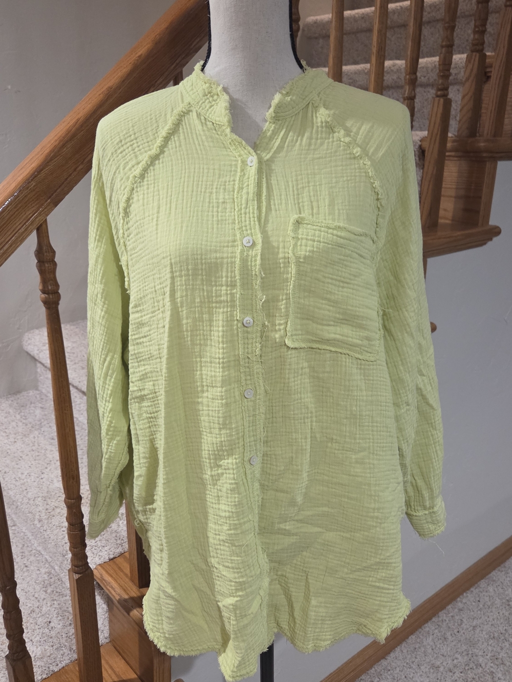 aerie Oversized Light Lime Cotton Gauze Button-Down Shirt